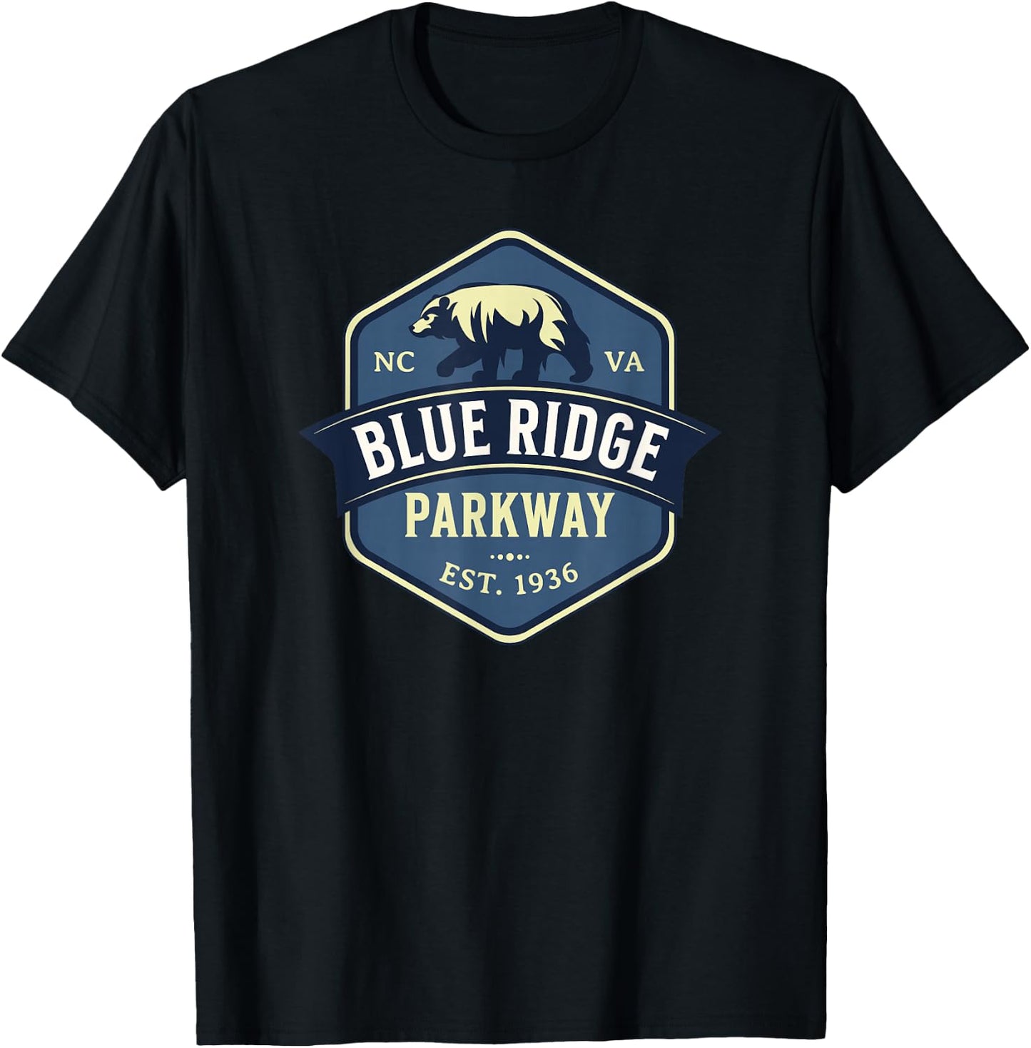 Blue Ridge Parkway Est 1936 Bear Design T-Shirt - T-Shirt | Black