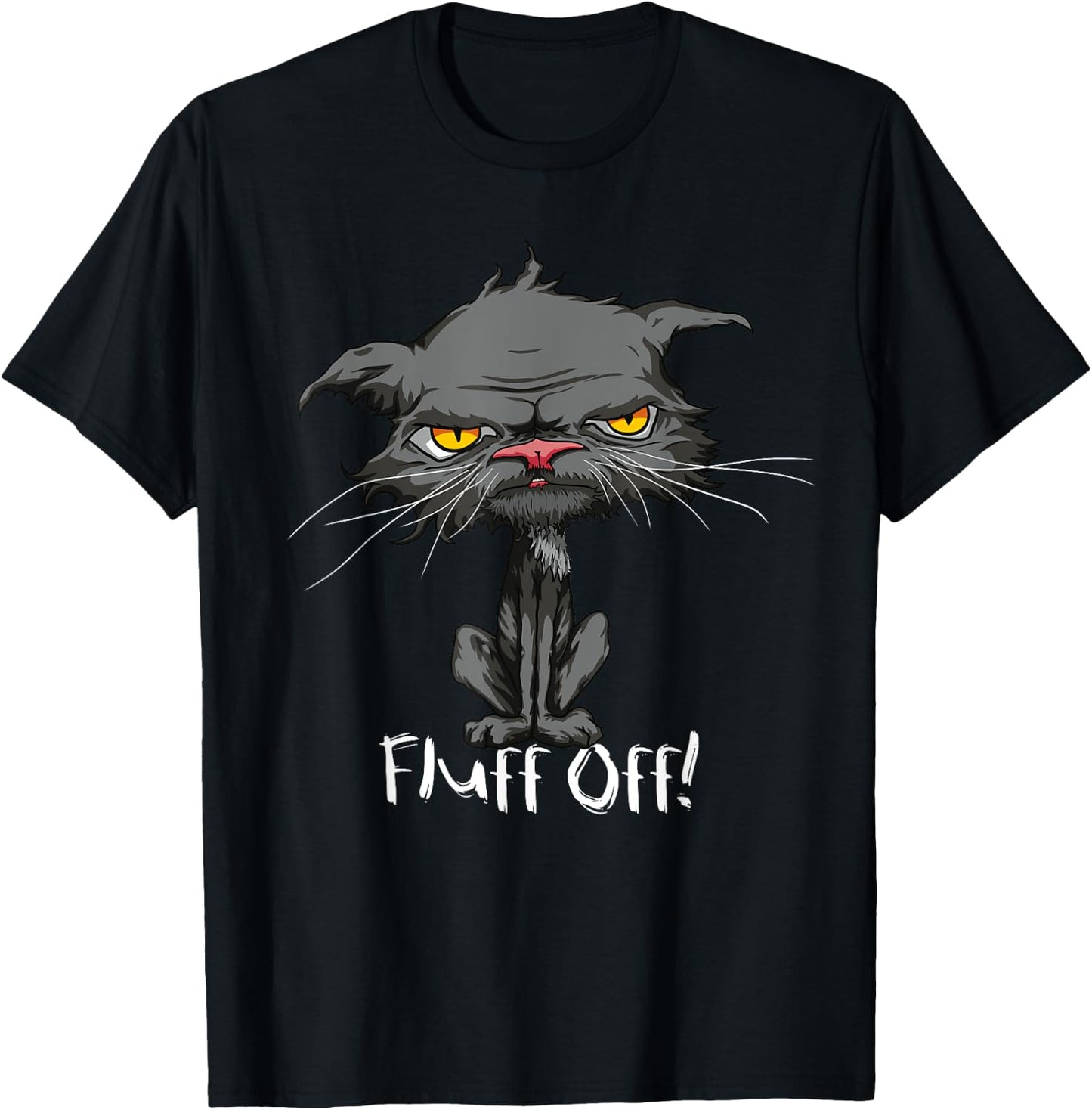 Fluff Off Funny Bored Cat Yellow Eyes Cat Lovers Kitten Men Women Girls Kids T-Shirt - T-Shirt | Black