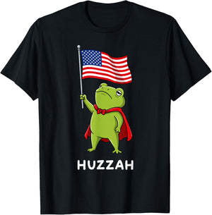 Funny Huzzah Patriotic Frog USA Flag 4th of July T-Shirt - T-Shirt | Black
