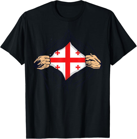 Proud Georgian Love Georgia Flag Country Home Nation T-Shirt - T-Shirt | Black