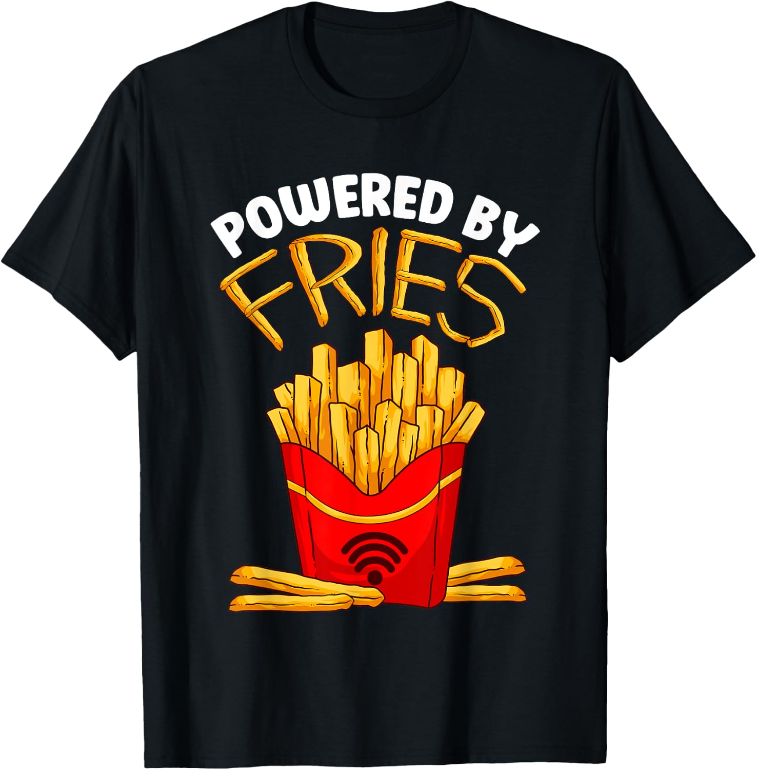 Powered By Fries Funny French Fry Fitness Trainer Gym Carbs T-Shirt - T-Shirt | Black