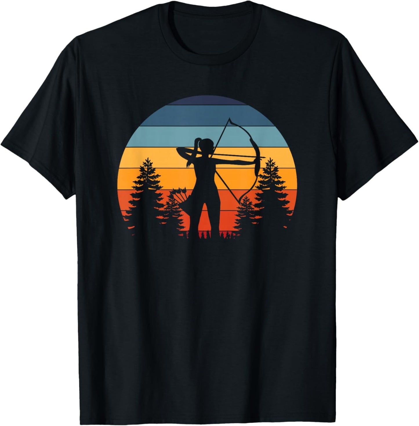 Archery Girl, Archer Bow, Vintage Retro Sunset, Nice Woman T-Shirt - T-Shirt | Black
