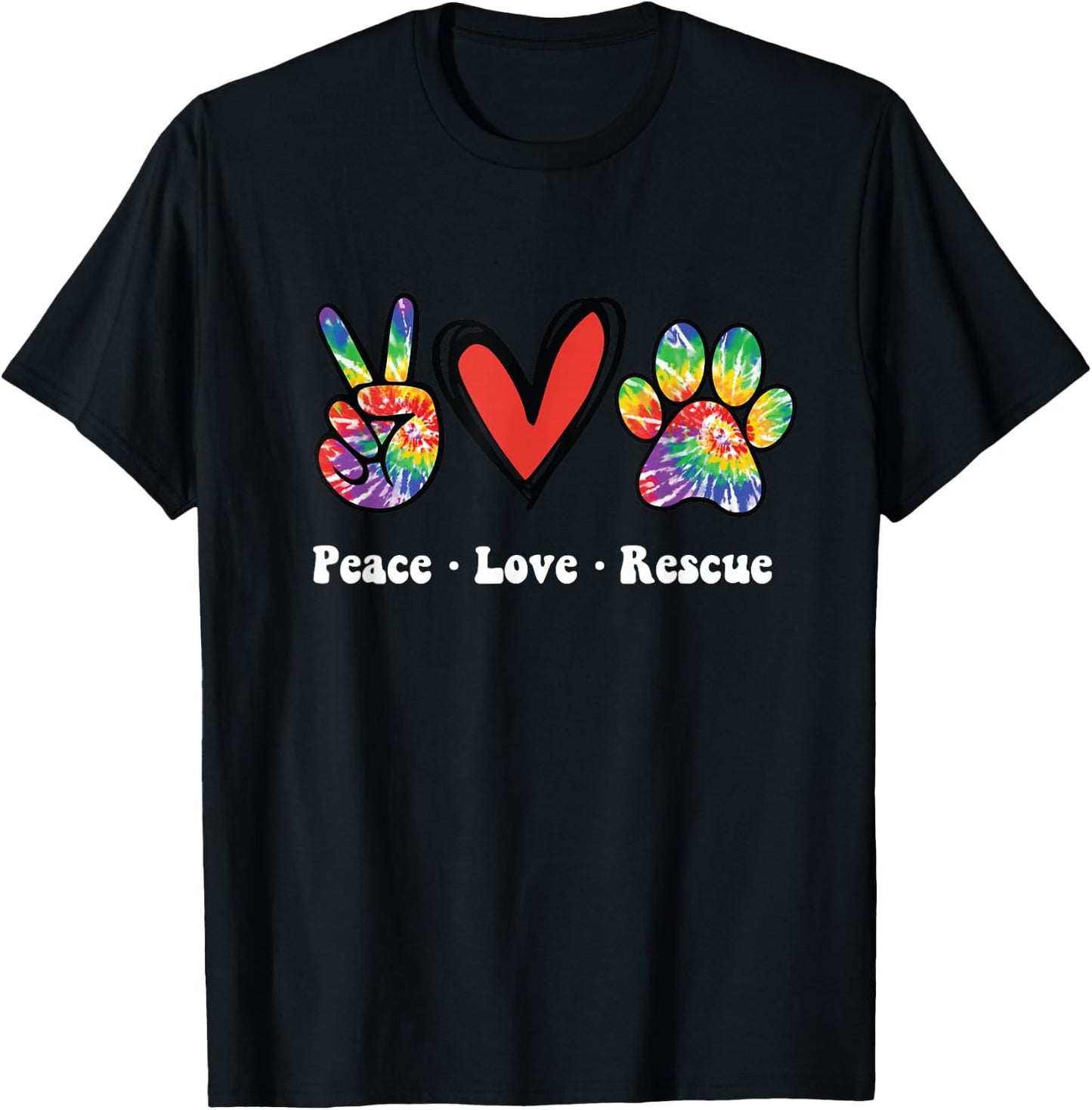 Peace Love and Rescue peace sign heart paw print cat and dog T-Shirt - T-Shirt | Black