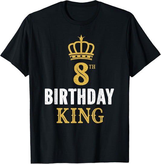 Happy 8th Birthday King 8 Years Old Party Ideas For Boys T-Shirt - T-Shirt | Black