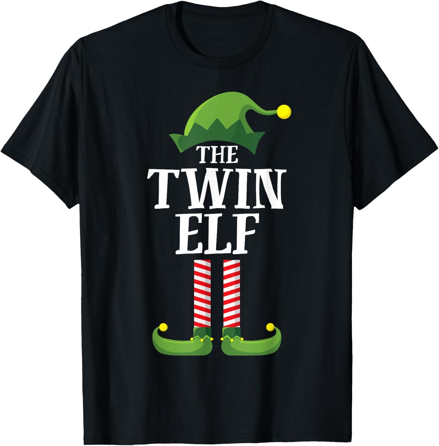 Twin Elf Matching Family Group Funny Christmas Party Pyjamas T-Shirt - T-Shirt | Black