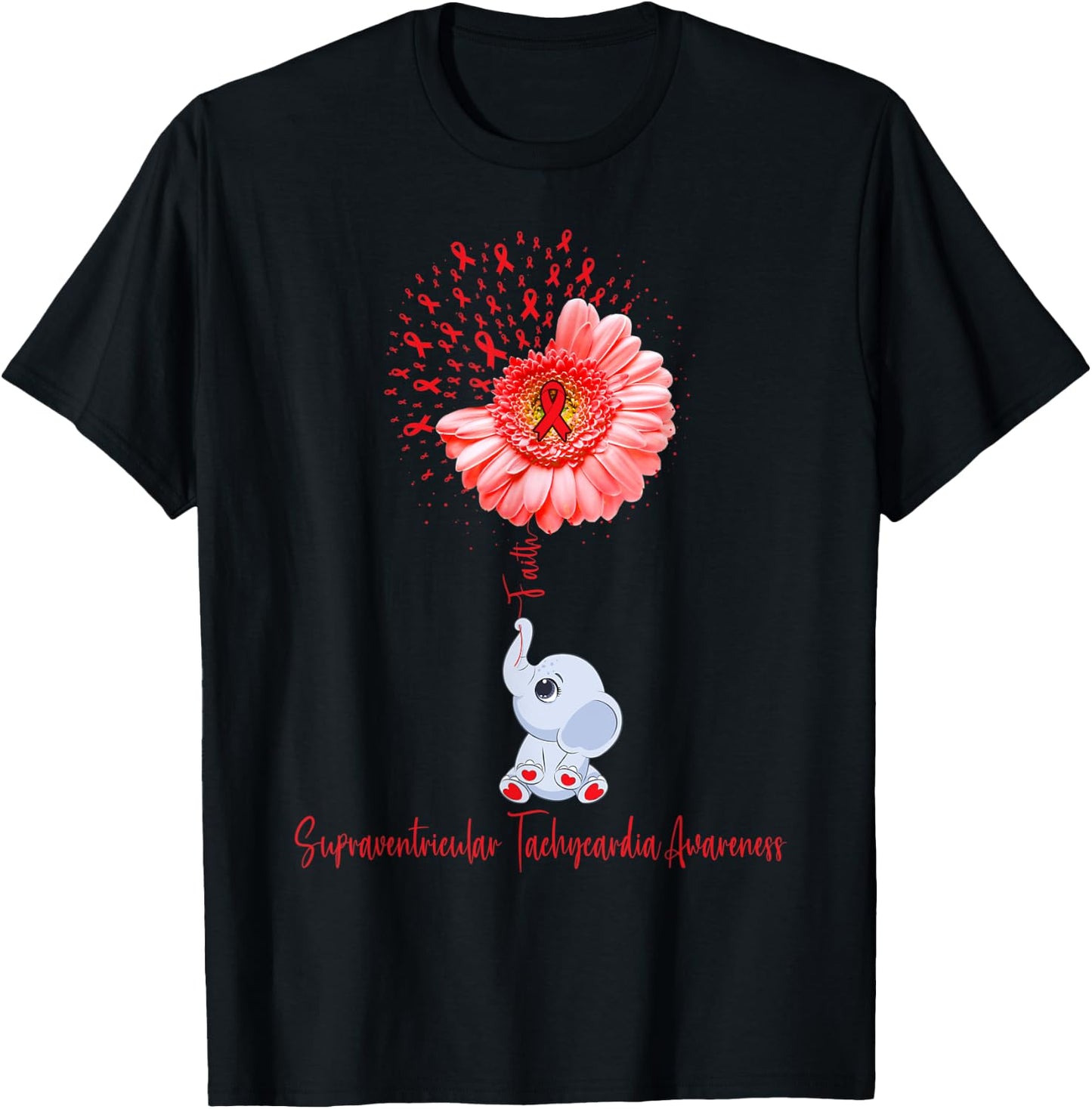 Supraventricular Tachycardia Awareness Faith Elephant T-Shirt - T-Shirt | Black
