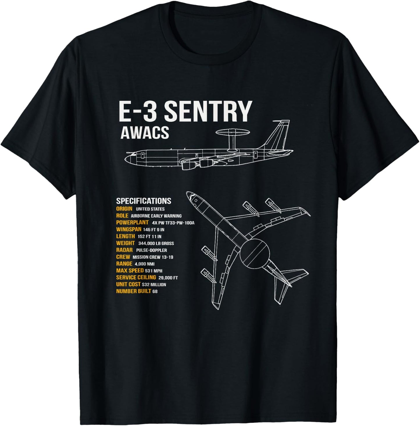 E-3 Sentry AWACS T-Shirt - T-Shirt | Black