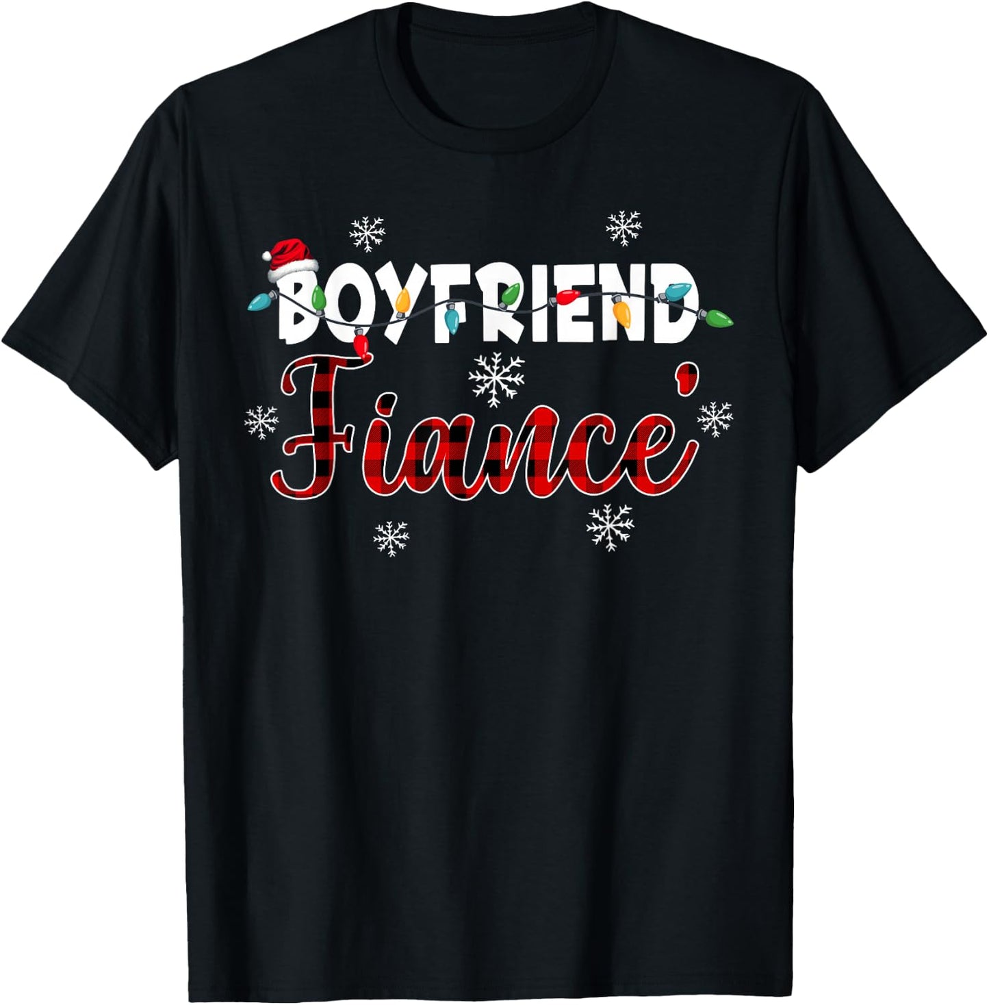 Fiance Engaged Xmas Matching Couples Christmas Pajamas T-Shirt - T-Shirt | Black