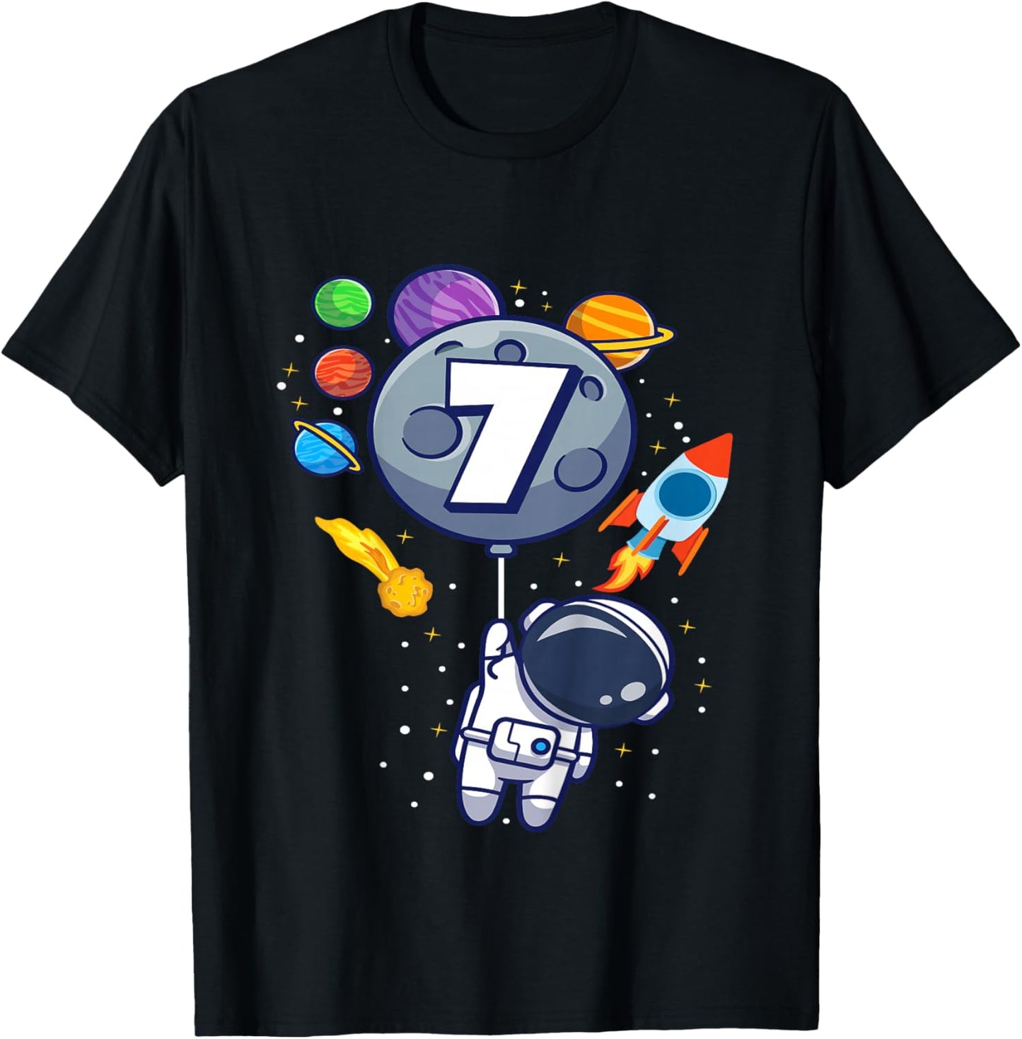 Kids 7th Birthday Astronaut 7 Year Old Birthday Boy T-Shirt - T-Shirt | Black