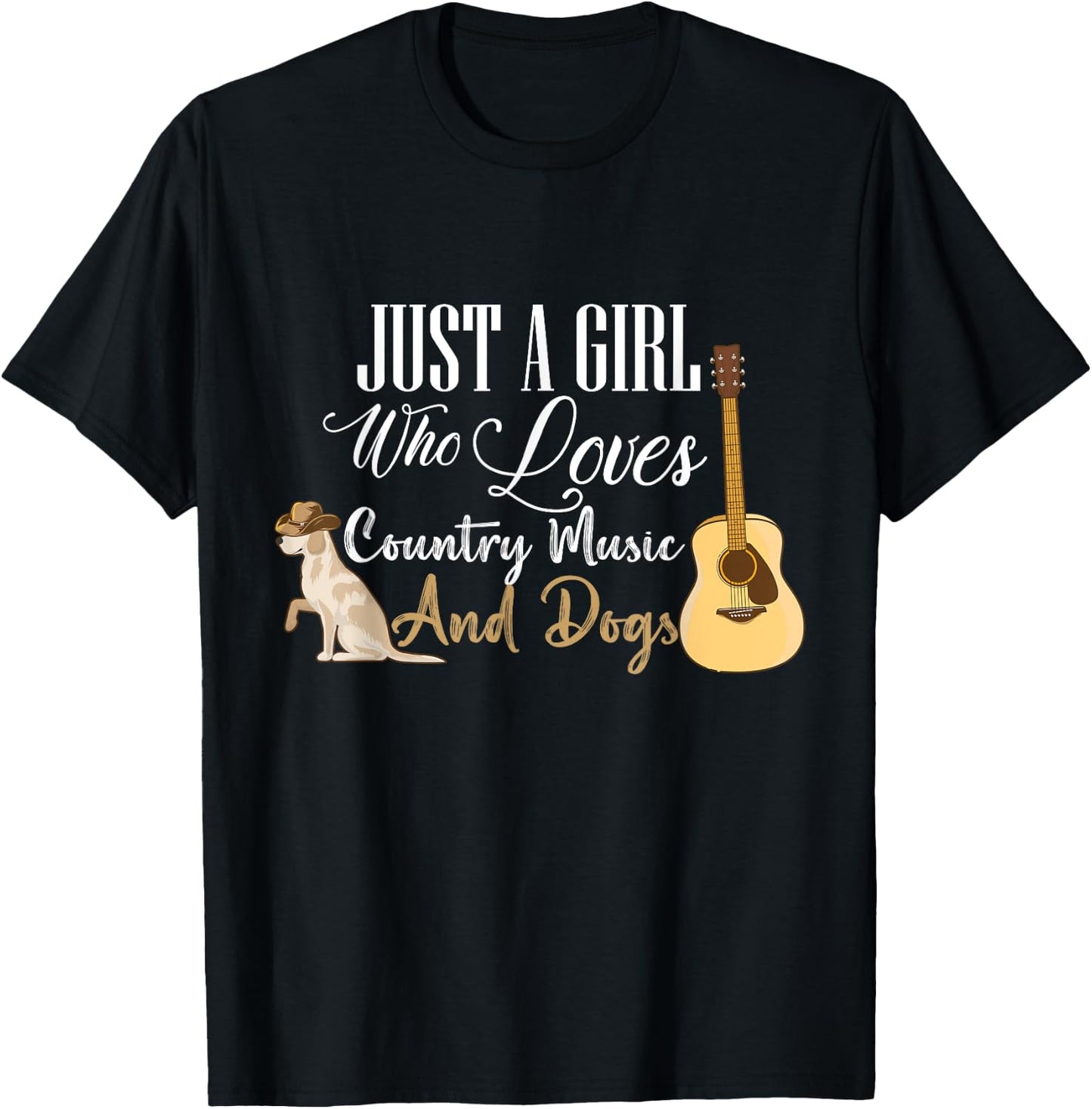 Just A Girl Who Loves Country Music And Dogs Dog Guitar T-Shirt - T-Shirt | Black