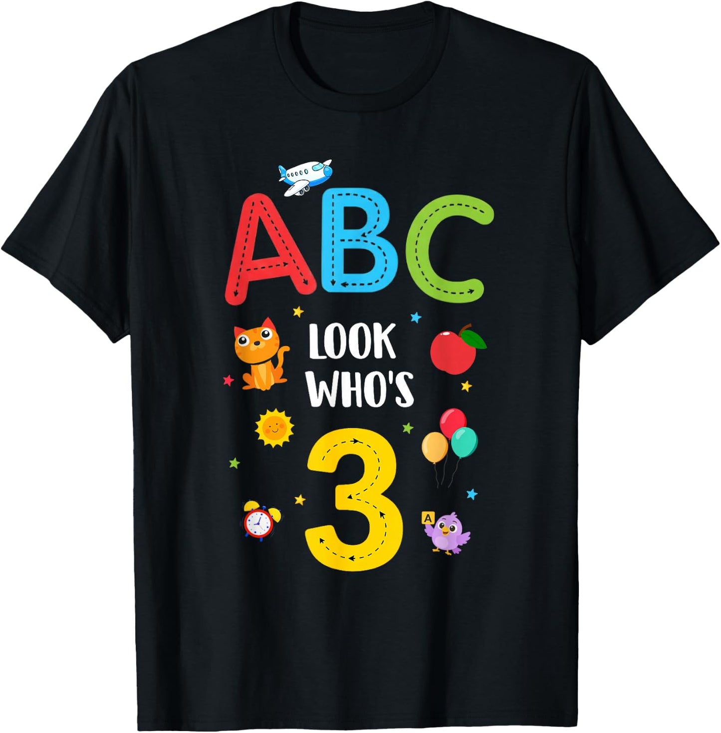 ABC Look Who's 3 Year Old 3rd Birthday Girl Boy Toddler T-Shirt - T-Shirt | Black