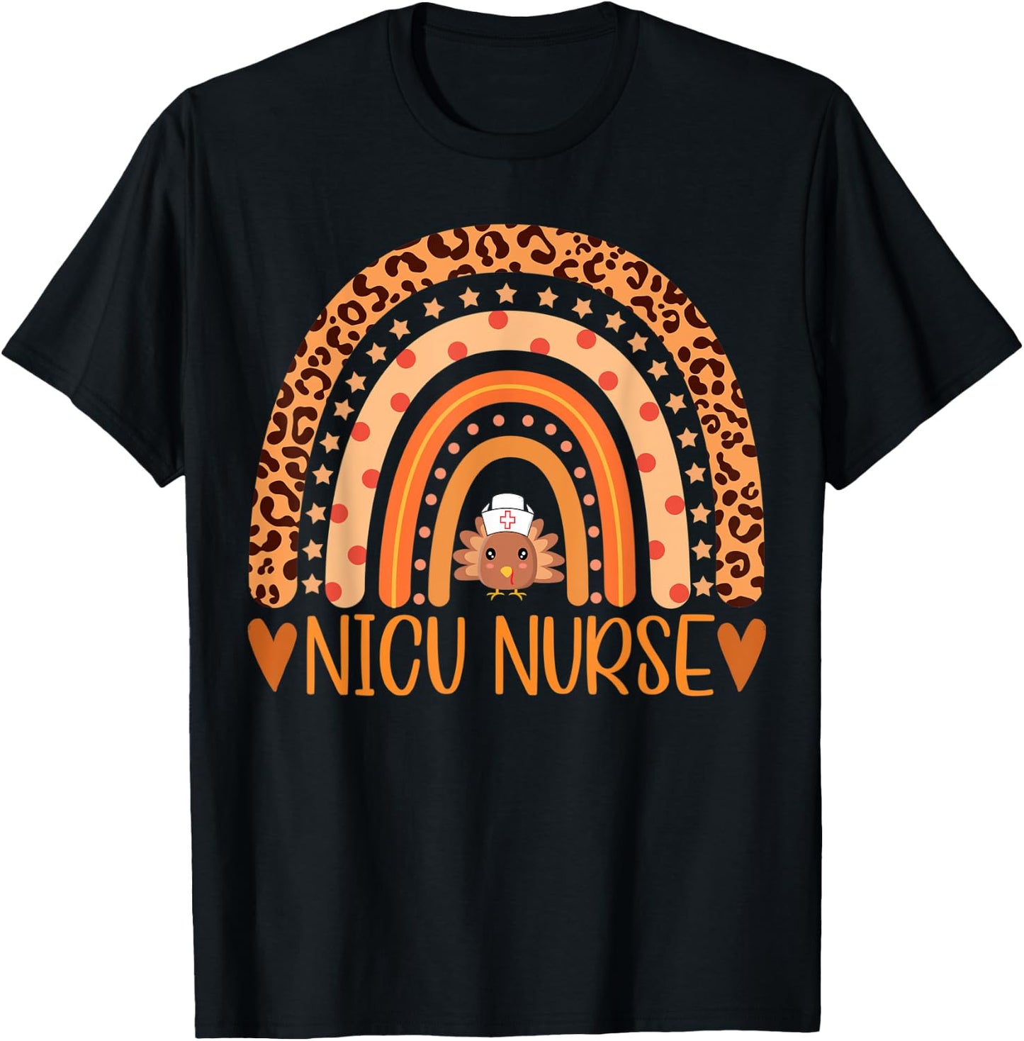 Turkey Nurse Leopard Thanksgiving NICU Nurse Rainbow Women T-Shirt - T-Shirt | Black