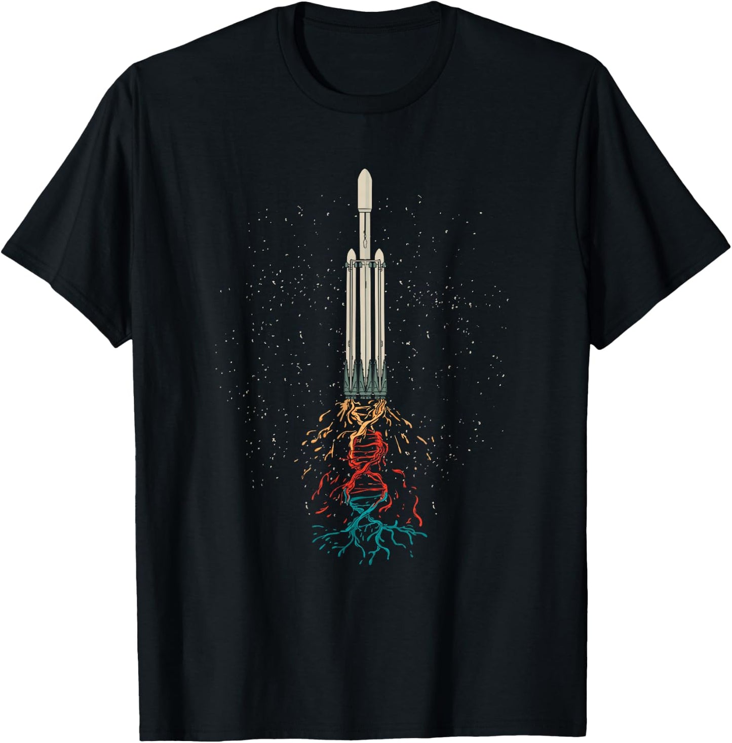 Space Rocket With DNA Helix Structure Flames Graphic T-Shirt - T-Shirt | Black