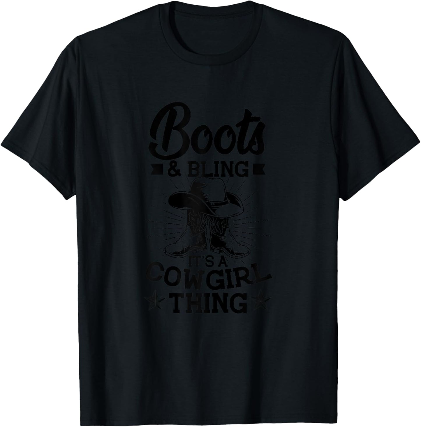 Cowgirl Boots and Hat Graphic Women Girls Cowgirl Western T-Shirt - T-Shirt | Black