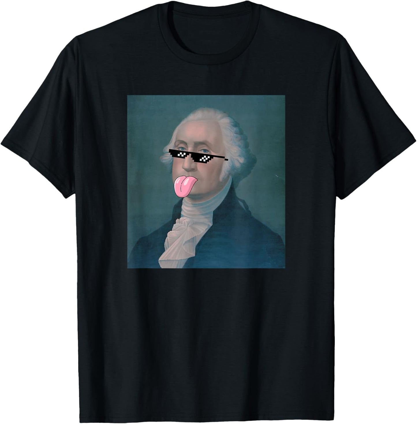 Funny George Sticking Tongue Out and Wearing Glasses T-Shirt - T-Shirt | Black