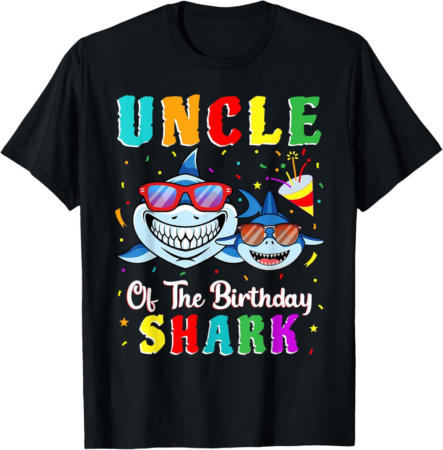 Uncle Of The Shark Birthday Family Matching Birthday Nephew T-Shirt - T-Shirt | Black