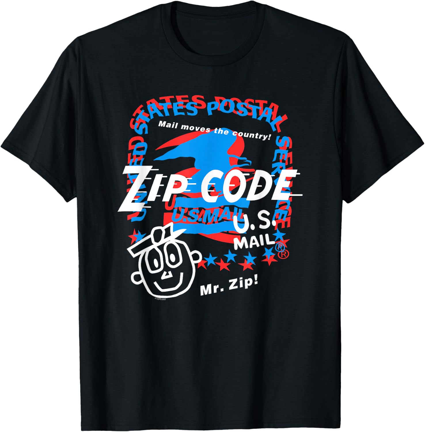 USPS Mr. Zip Collage United States Postal Service T-Shirt - T-Shirt | Black