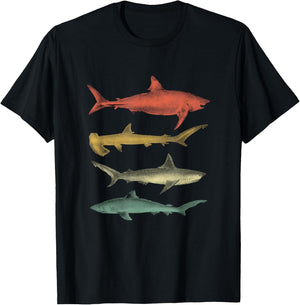 Shark Species Sharks White Shark Tiger Shark Bull Shark Hammer Shark Sea T-Shirt - T-Shirt | Black