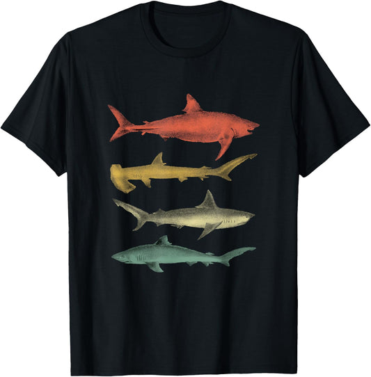 Shark Species Sharks White Shark Tiger Shark Bull Shark Hammer Shark Sea T-Shirt - T-Shirt | Black