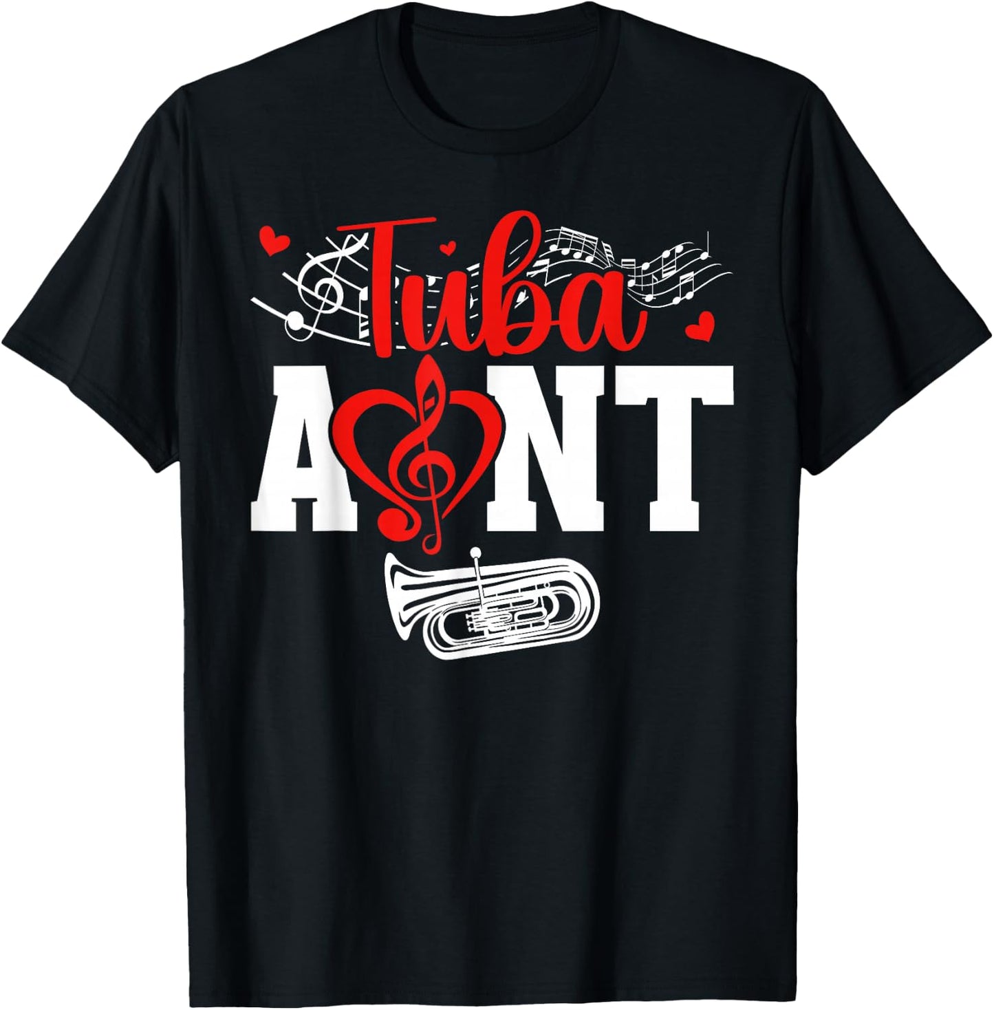 Tuba Aunt of A Tuba Player Auntie Heart Tubist Aunt T-Shirt - T-Shirt | Black