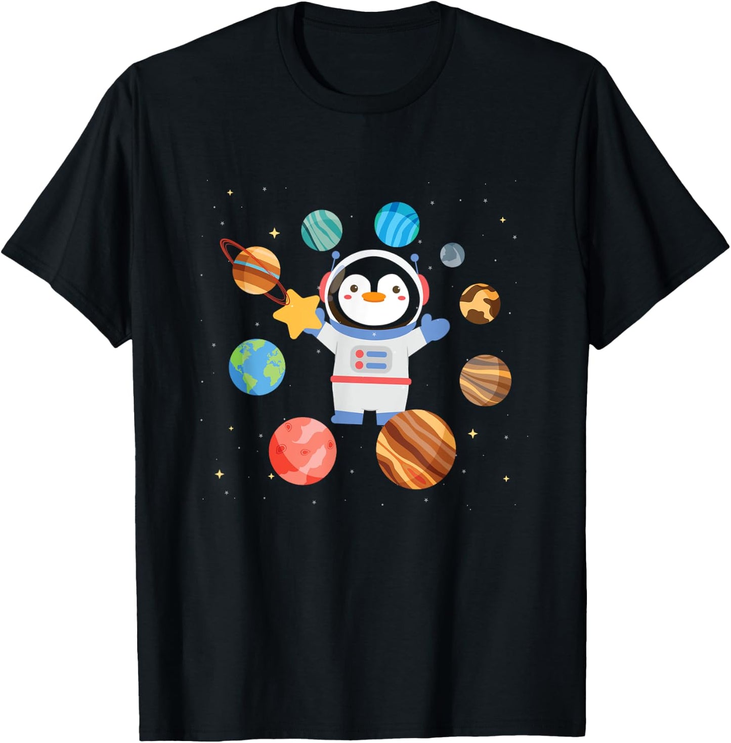 Cute Penguin Astronaut | Galaxy | Space Penguins T-Shirt - T-Shirt | Black