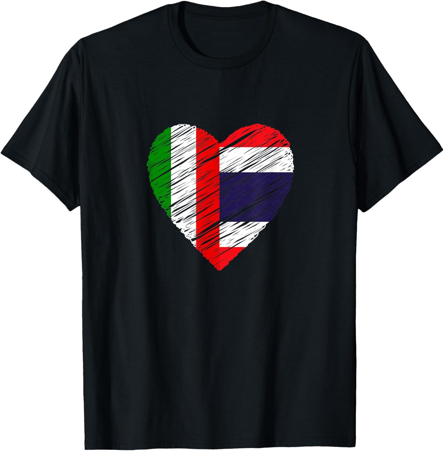 Thailand Italy Heart Italian Flag Thai Flag Love Heart T-Shirt - T-Shirt | Black