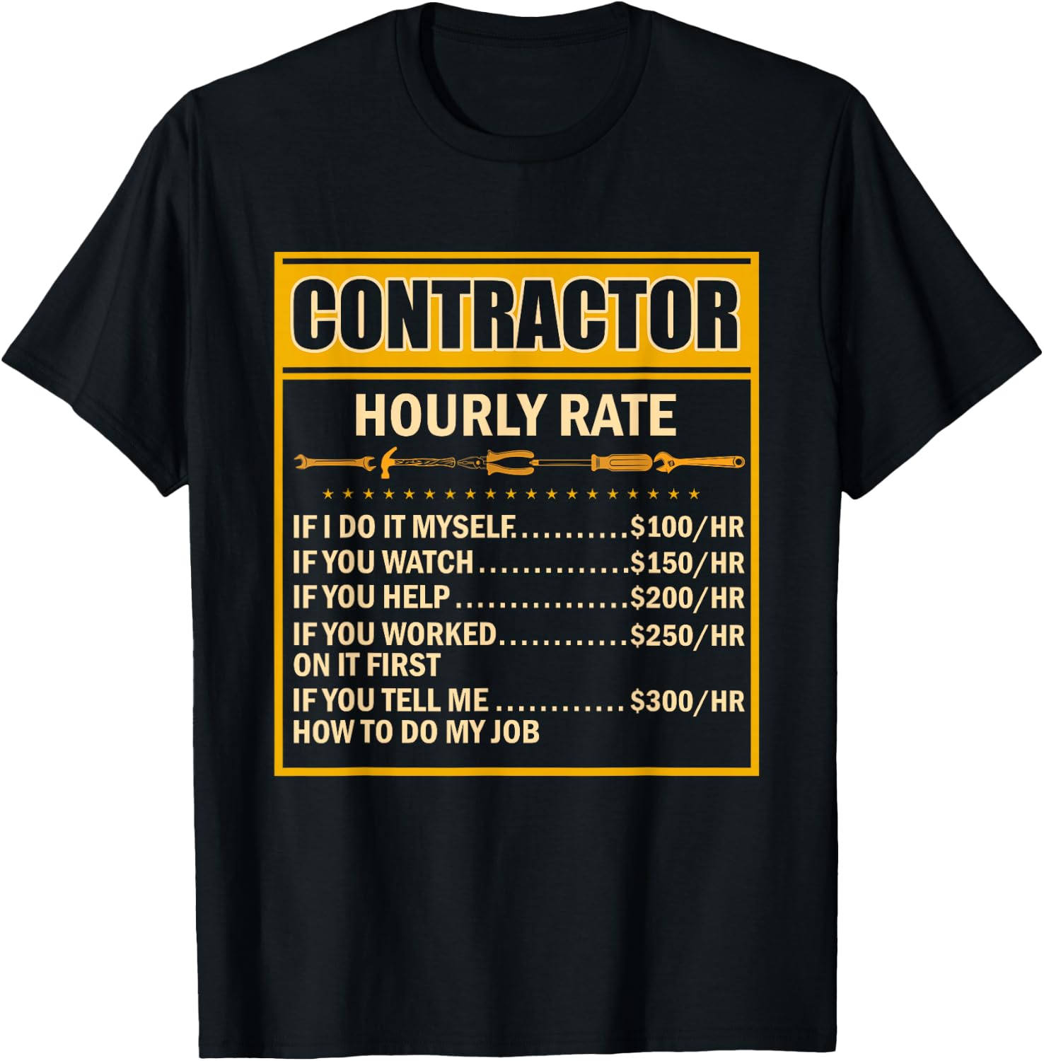 Handyman Price Chart Contractor Hourly Rate Labor T-Shirt - T-Shirt | Black