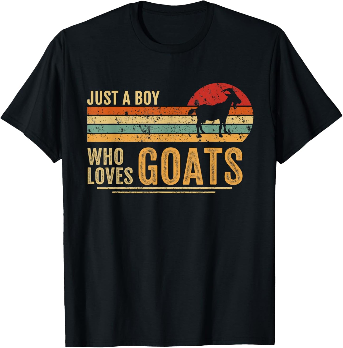 Just A Boy Who Loves Goats Retro Farmer Funny Goats Lover T-Shirt - T-Shirt | Black