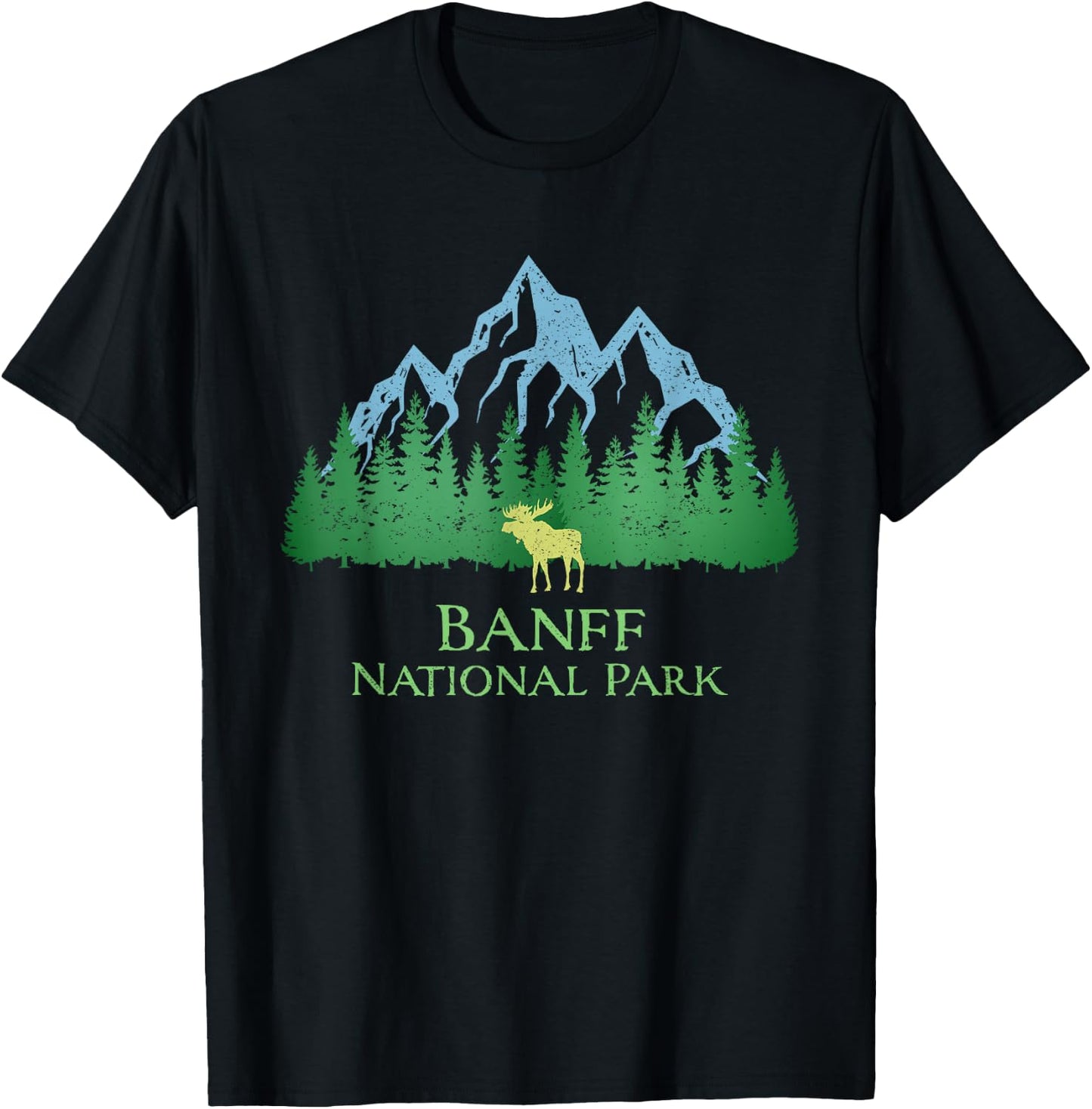 Banff National Park Alberta Canada Moose Trees Vintage Look T-Shirt - T-Shirt | Black