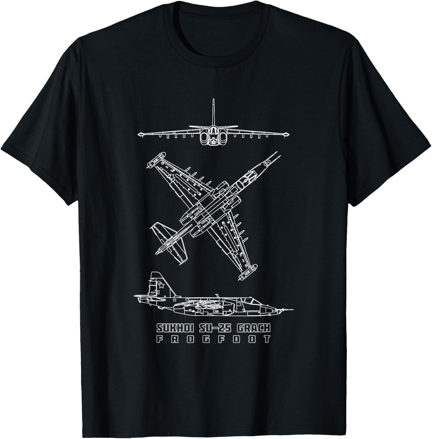 Sukhoi Su-25 Grach Russian Jet Plane Blueprints T-Shirt - T-Shirt | Black