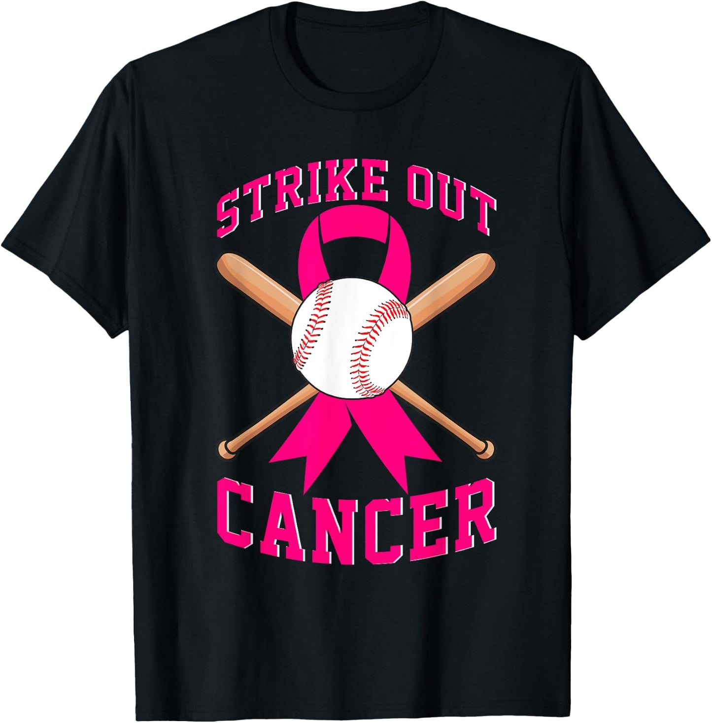 Strike Out Breast Cancer Baseball Fight Awareness T-Shirt - T-Shirt | Black