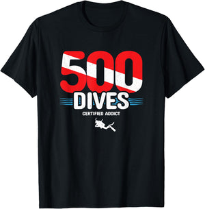 500th Dive - Diver Down Flag - Scuba Diving T-Shirt - T-Shirt | Black