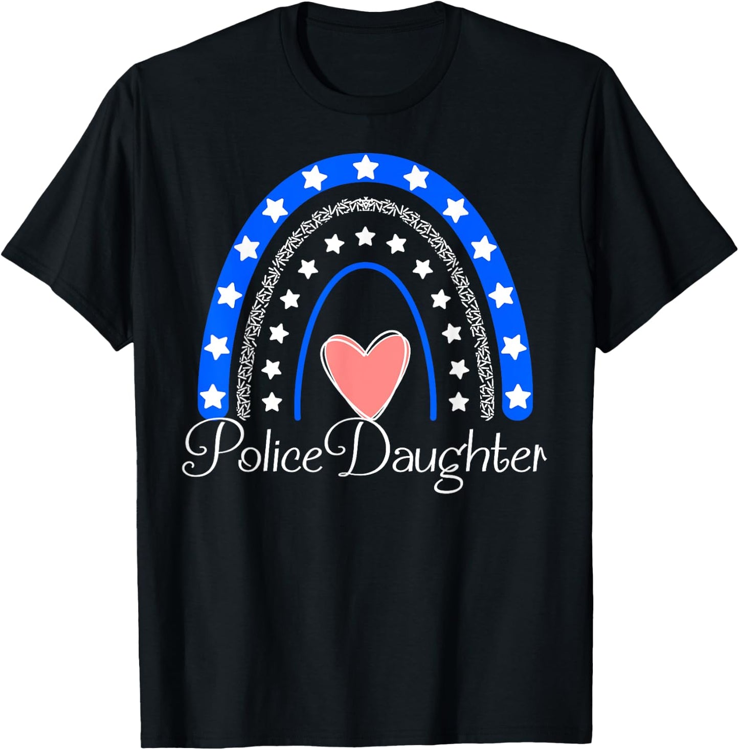 Police Daughter Boho Rainbow Funny Police Officer Daughter T-Shirt - T-Shirt | Black