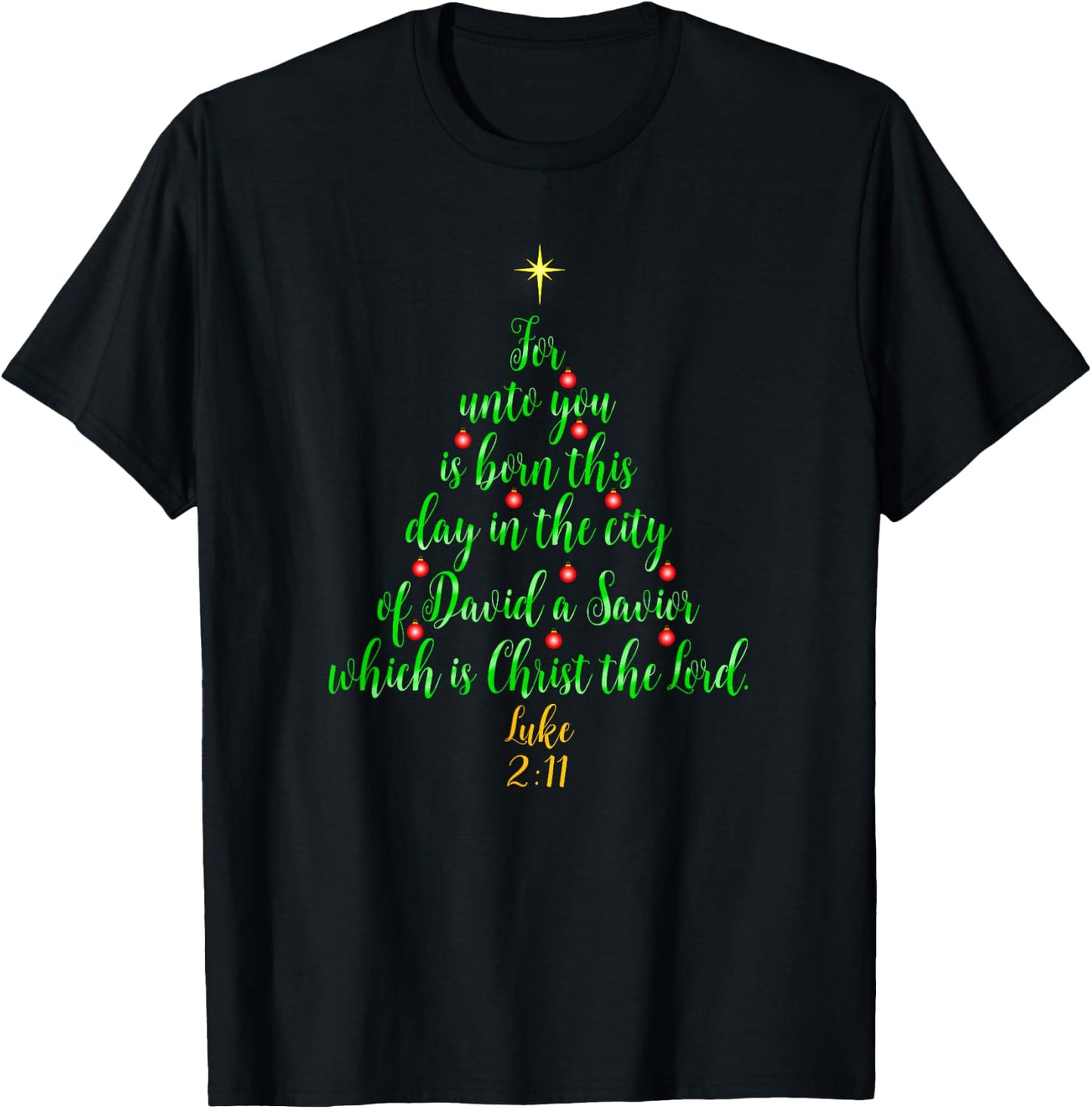 Christian Christmas Shirts Unto You Is Born A Savior Tree T-Shirt - T-Shirt | Black