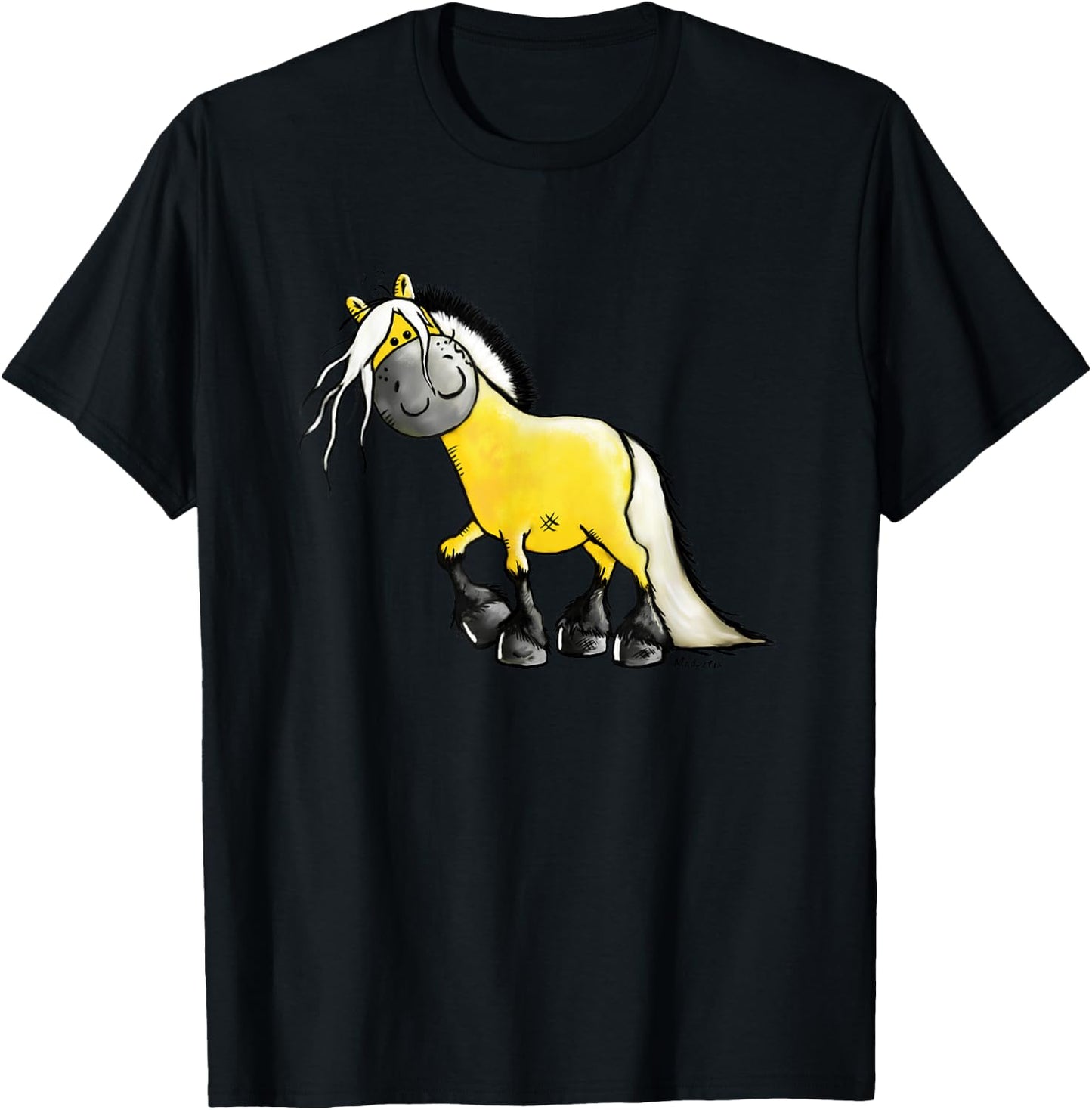 Happy Fjord Horse Cartoon Norwegian Horse I Fjord Horse Fun T-Shirt - T-Shirt | Black
