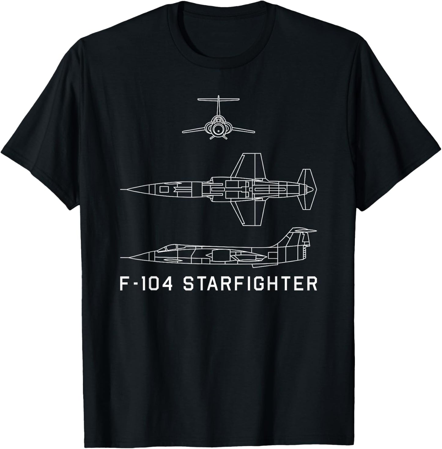 USA Military Planes MJ F-104 Starfighter Classic American Jet Plane Blueprint - Men's Black Short Sleeve Classic Fit - Size Small T-Shirt - T-Shirt | Black