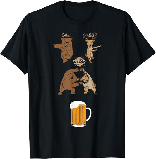 Funny Beer Saying Bear Deer Fusion Manga T-Shirt - T-Shirt | Black