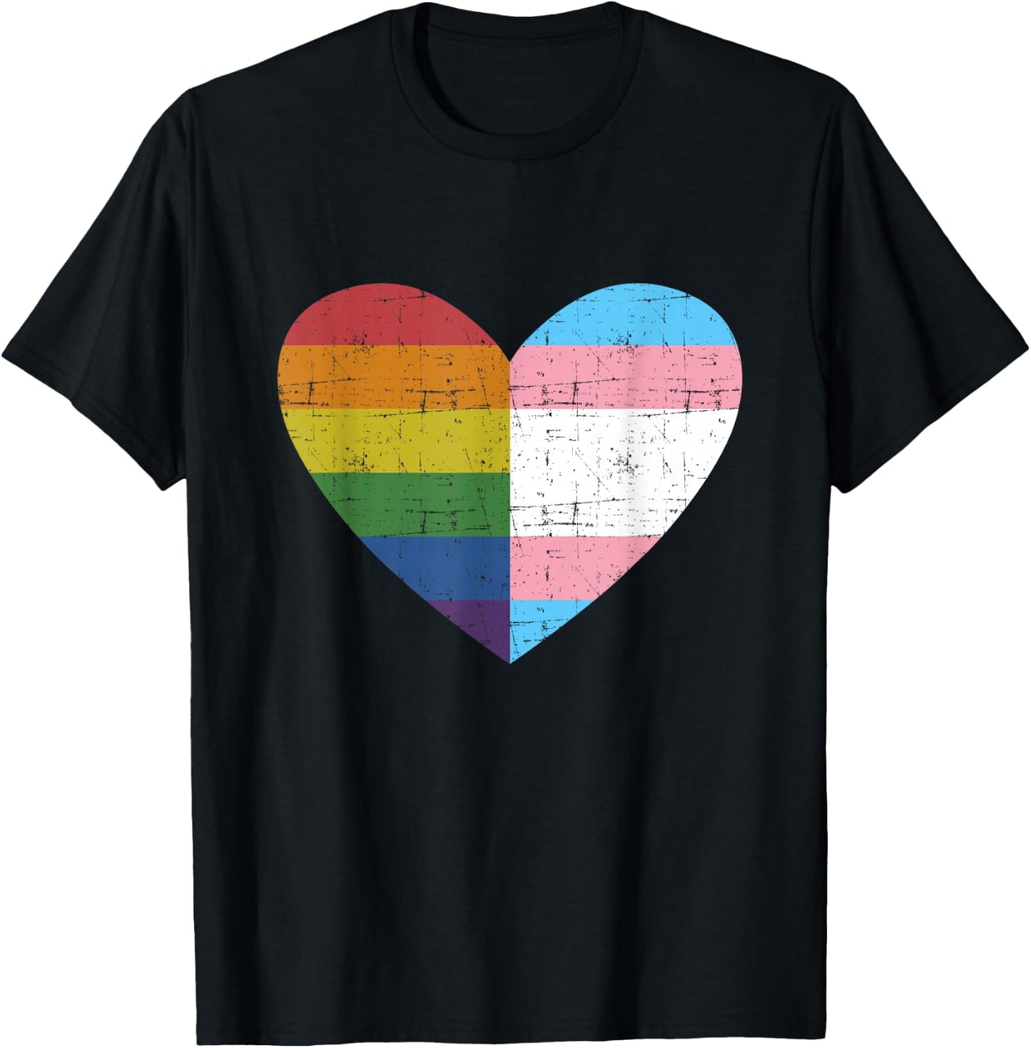Heart with Rainbow and Transgender Flag for Pride Month Small T-Shirt - T-Shirt | Black