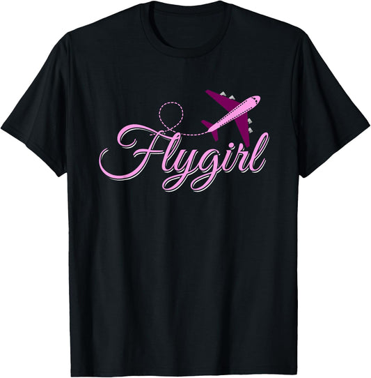 Flight Attendant Flygirl Airplane Pilot Stewardess T-Shirt - T-Shirt | Black