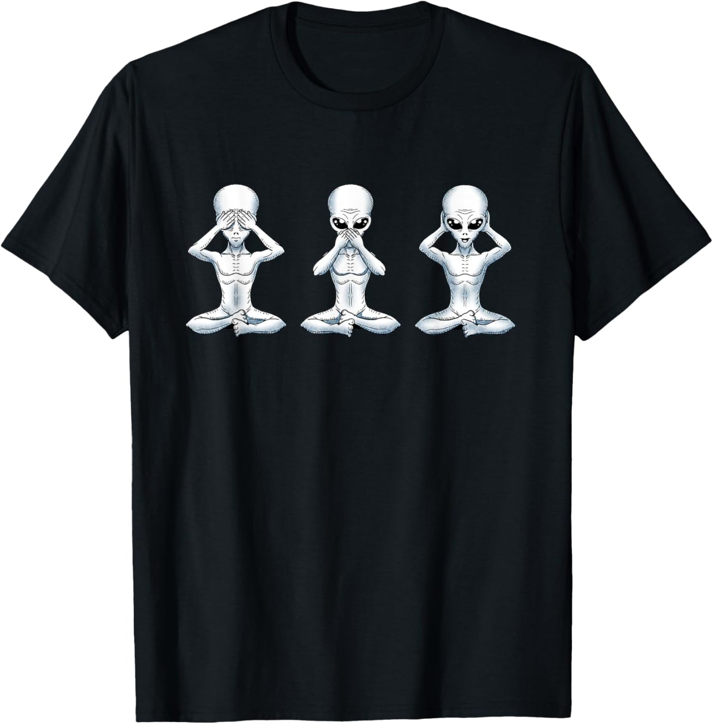 Funny Alien See No Evil Speak No Evil Hear No Evil Space Pun T-Shirt - T-Shirt | Black