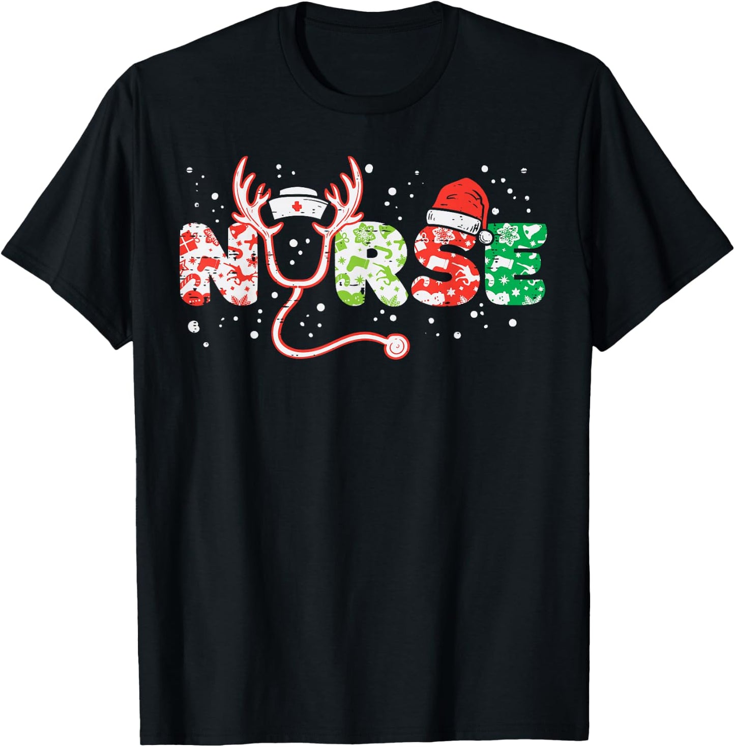 Nurse Christmas Stethoscope Nurses Xmas Scrub Top Women T-Shirt - T-Shirt | Black
