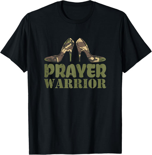 Camo Heels Prayer Warrior Faith God Jesus Christian Women T-Shirt - T-Shirt | Black