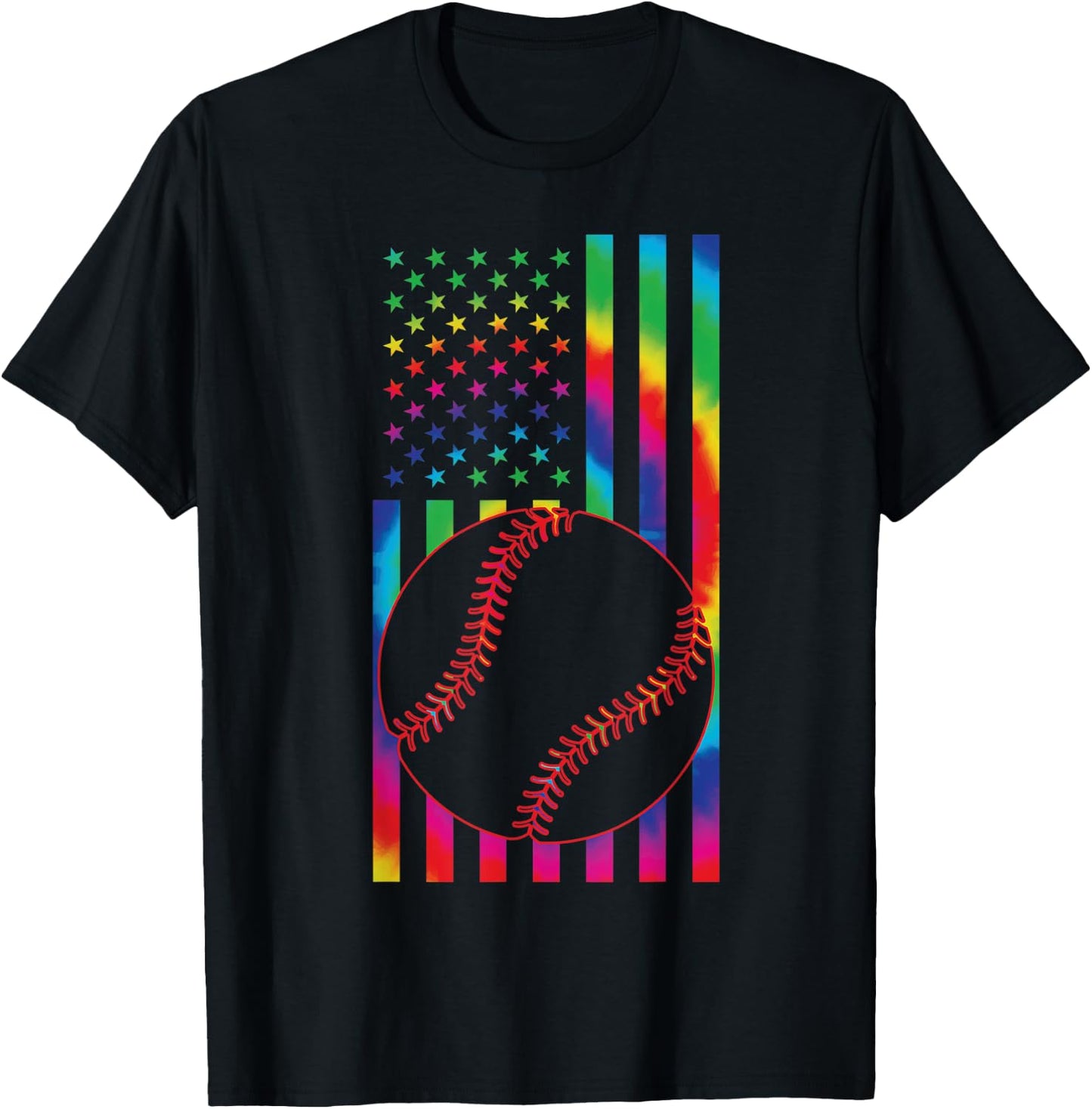 ball of Baseball Tie dye American Flag baseball sport T-Shirt - T-Shirt | Black