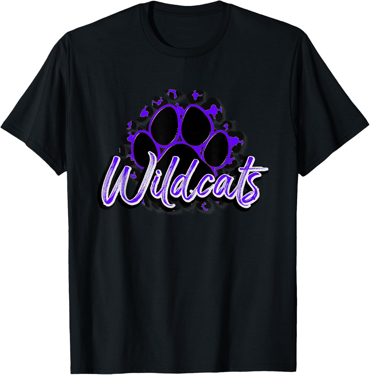 Wildcats Purple Black Cheetah School Sports Fan Team Spirit T-Shirt - T-Shirt | Black