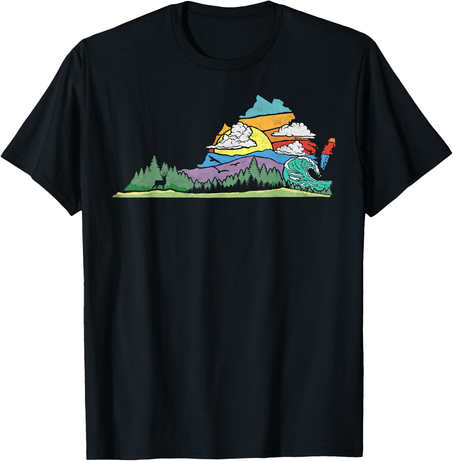 Vintage Virginia Outdoors & Nature Lover Retro 80s Graphic T-Shirt - T-Shirt | Black