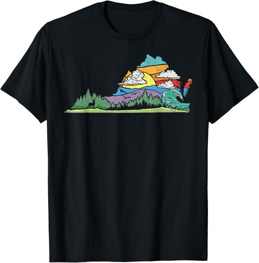 Vintage Virginia Outdoors & Nature Lover Retro 80s Graphic T-Shirt - T-Shirt | Black