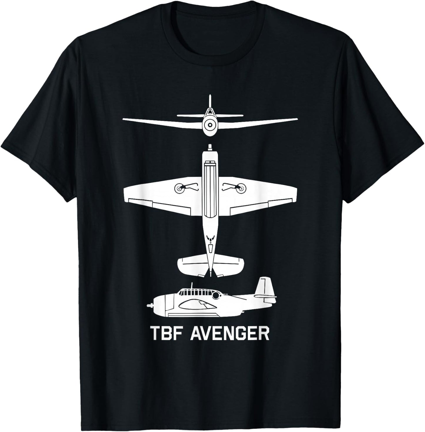 TBF Avenger American WW2 Torpedo Bomber Plane Silhouettes T-Shirt - T-Shirt | Black