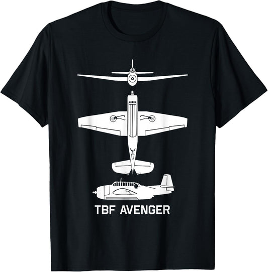 TBF Avenger American WW2 Torpedo Bomber Plane Silhouettes T-Shirt - T-Shirt | Black