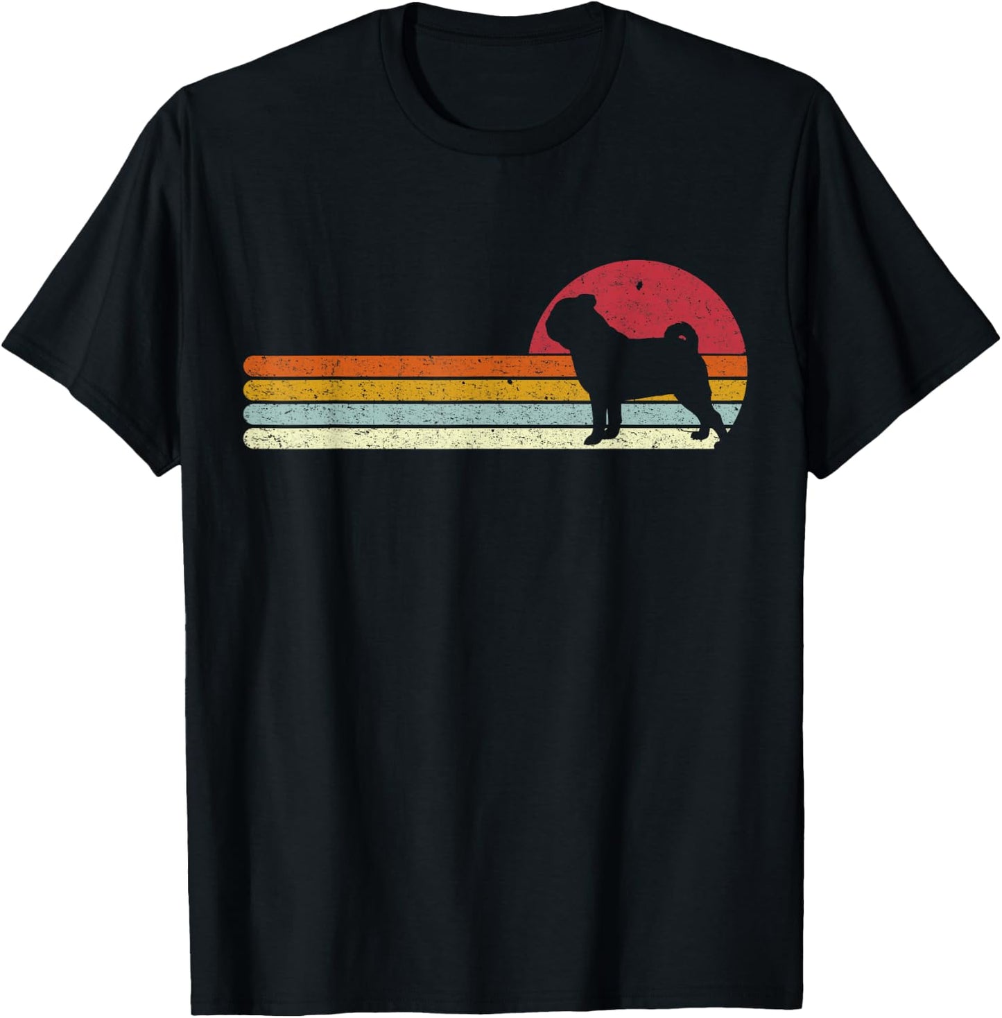 Sunset Pug Distressed Mops Carlino Carlino for Dog Owners T-Shirt - T-Shirt | Black