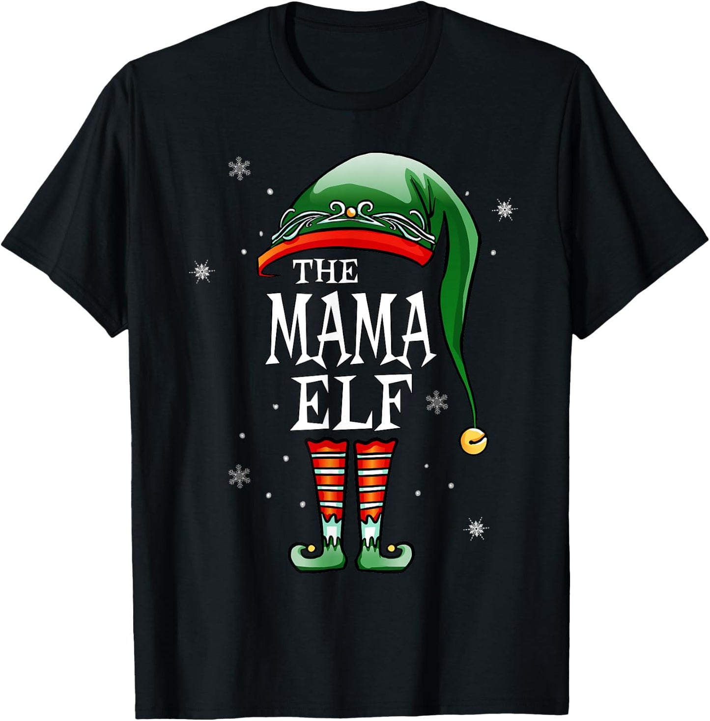 Matching Family Funny The Mama Elf Christmas T-Shirt - T-Shirt | Black